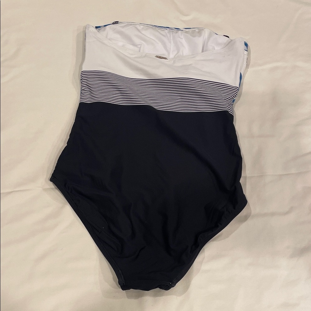 Calvin Klein Blue and Black Floral Swimsuit, Strapless. On Trend Blue, 2026. - Picture 2 of 6